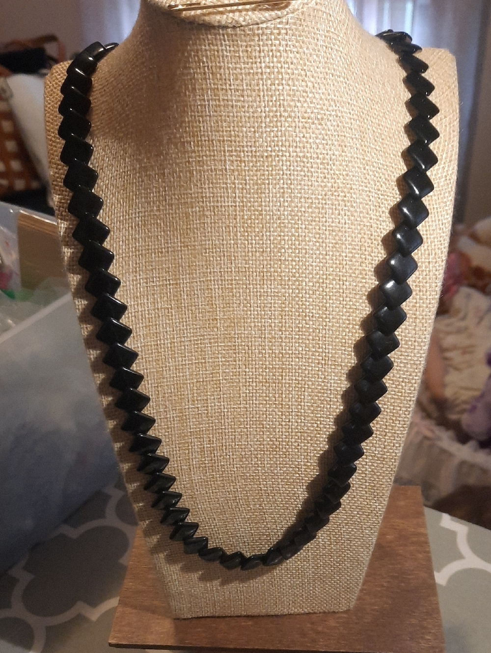 Trifari Black Zigzag Bead Necklace